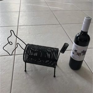 POTTERY BARN Black Metal Countertop Bottle Wine Rack DOG SCULPTURE NEW!
